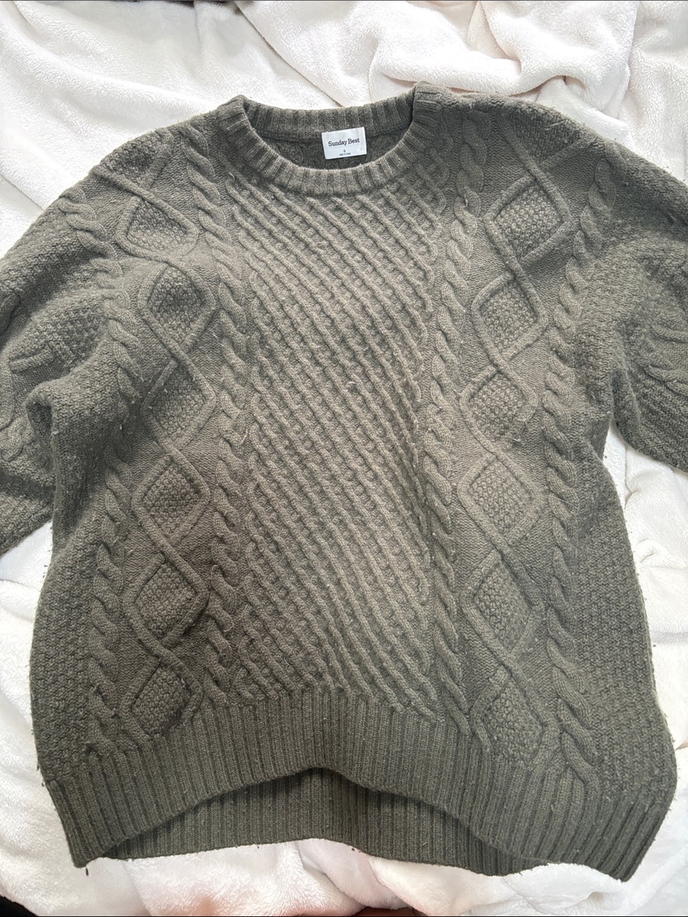 Sunday Best Olive Green Cable Knit Crewneck Sweater